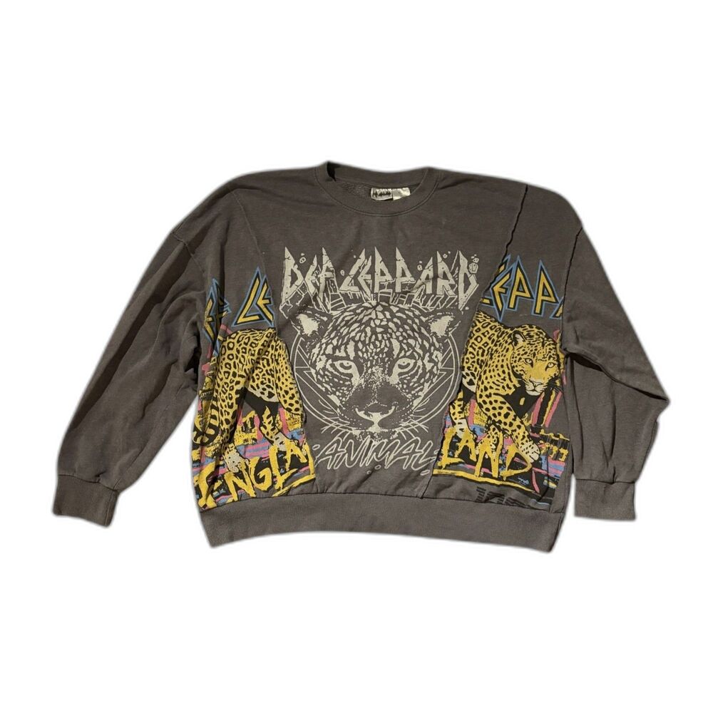 Def Leppard Leopard Graphic Gray Crewneck Sweatshirt XL